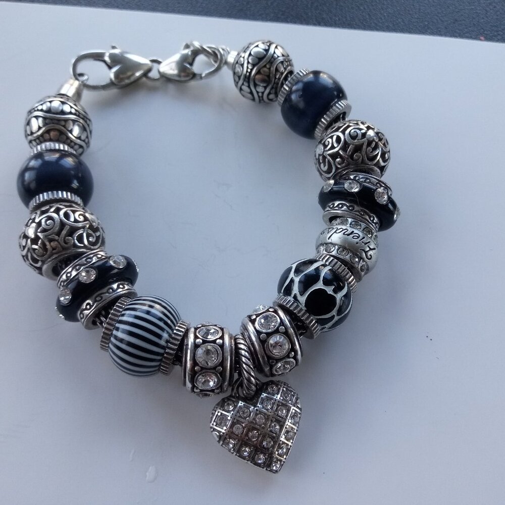 Brighton Black, Silver and Navy Beaded Charm Bracelet